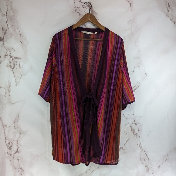 Soft Surroundings Top Women 2X Pink Striped Wrap Tie Cardigan Bella Donna - Picture 1 of 12